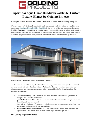 Expert Boutique Home Builder in Adelaide  Custom Luxury Homes by Golding Projects