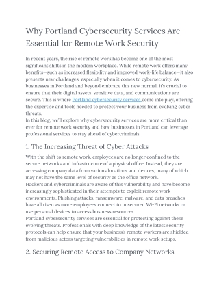 Why Portland Cybersecurity Services Are Essential for Remote Work Security