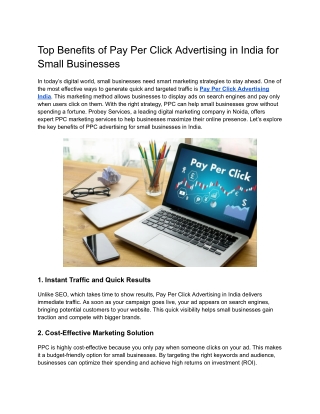 Top Benefits of Pay Per Click Advertising in India for Small Businesses