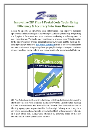 Innovative ZIP Plus 4 Postal Code Tools: Bring Efficiency & Accuracy