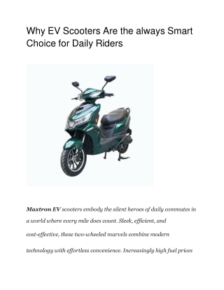 Why EV Scooters Are the always Smart Choice for Daily Riders