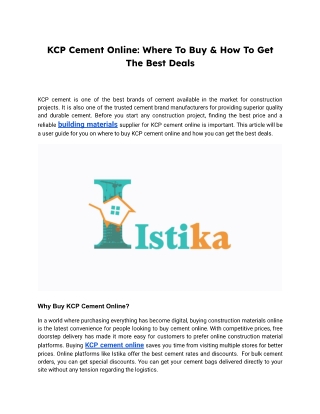 KCP Cement Online Where To Buy & How To Get The Best Deals