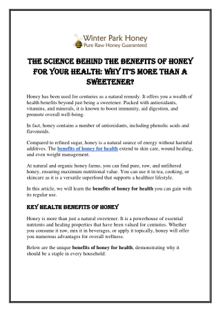 The Science Behind the Benefits of Honey for Your Health