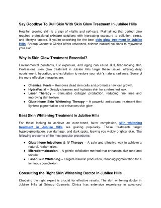 Say Goodbye To Dull Skin With Skin Glow Treatment In Jubilee Hills - Google Docs