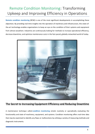 Remote Condition Monitoring Transforming Upkeep and Improving Efficiency in Operations