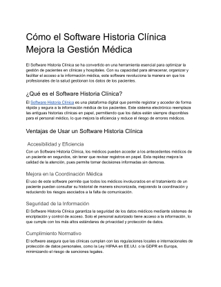 Cómo el Software Historia Clínica Mejora la Gestión Médica