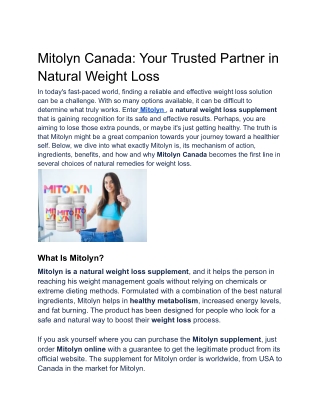 Mitolyn supplement