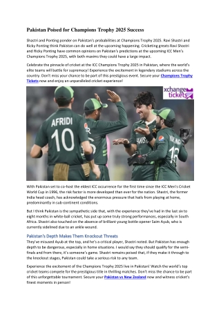 Pakistan Poised for Champions Trophy 2025 Success