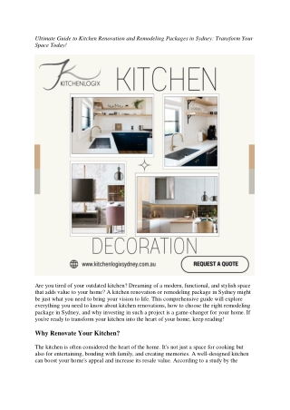 Kitchen Renovation and Remodeling Packages in Sydney