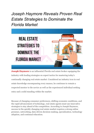 Smart Investing: Joseph Haymore’s Florida Real Estate Tips