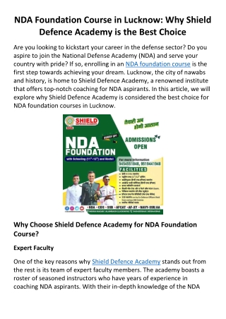 NDA Foundation Course in Lucknow