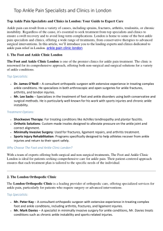 Top Ankle Pain Specialists and Clinics in London