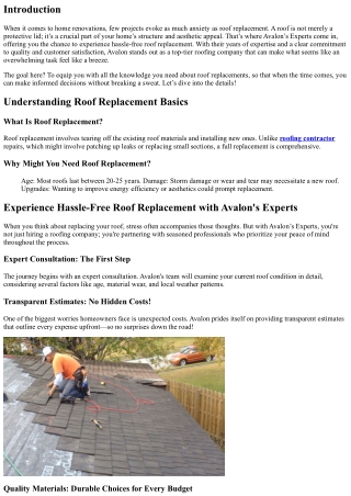 Experience Hassle-Free Roof Replacement with Avalon's Experts