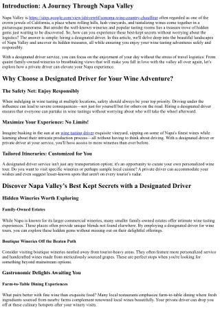 Discover Napa Valley’s Best Kept Secrets with a Designated Driver