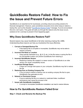 QuickBooks Restore Failed_ How to Fix the Issue and Prevent Future Errors