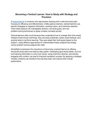 Becoming a Tactical Learner_ How to Study with Strategy and Precision