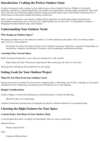“A Comprehensive Guide to Designing Your Ideal Outdoor Space with Arellano”
