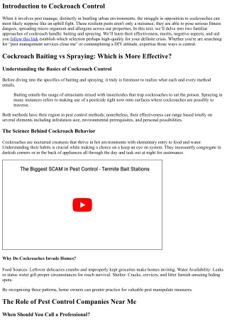 “Cockroach Baiting vs Spraying: Which is More Effective?”