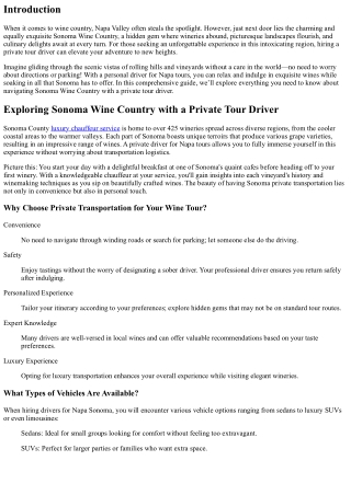 Exploring Sonoma Wine Country with a Private Tour Driver