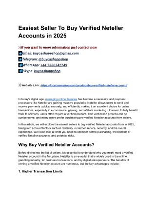 Top 05 Sites To Buy Verified Neteller Accounts In This Year