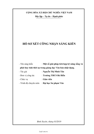 SKKN Một số giải pháp tích hợp kỹ năng sống và phát huy tính thời sự trong giảng dạy Văn bản nhật dụng