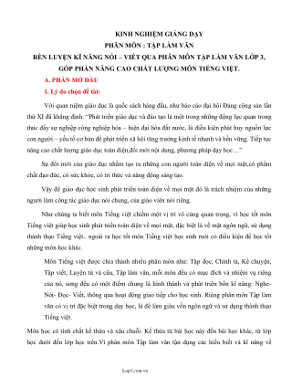 SKKN Rèn luyện kĩ năng nói - viết qua phân môn Tập làm văn Lớp 3, góp phần nâng cao chất lượng môn Tiếng Việt