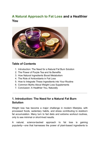 A Natural Approach to Fat Loss and a Healthier You