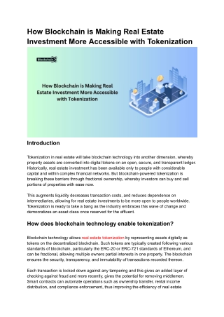 How Blockchain is Making Real Estate Investment More Accessible with Tokenization