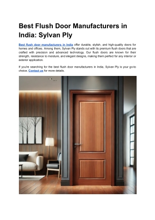 Best Flush Door Manufacturers in India_ Sylvan Ply