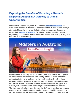 Exploring the Benefits of Pursuing a Master’s Degree in Australia_ A Gateway to Global Opportunities