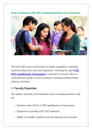 How to Evaluate UGC NET Coaching Institutes for Economics