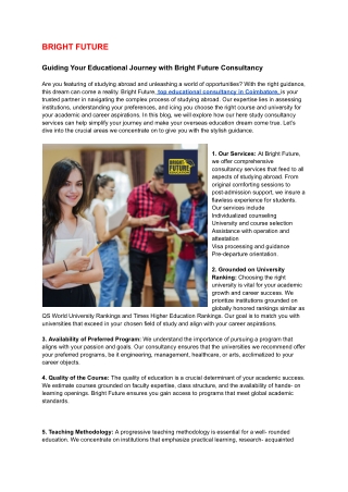 Guiding Your Educational Journey with Bright Future Consultancy