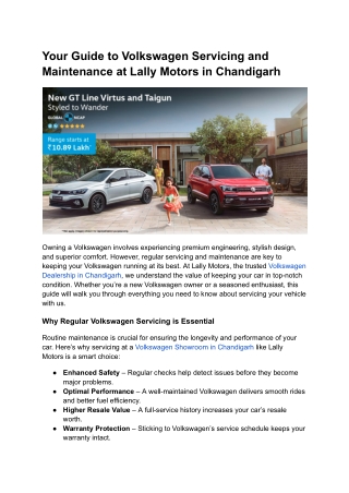 Your Guide to Volkswagen Servicing and Maintenance at Lally Motors in Chandigarh