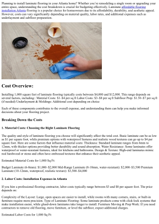 How Much Does It Cost to Install 1000 Square Feet of Laminate Flooring in Atlant