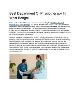 Best Department Of Physiotherapy In West Bengal