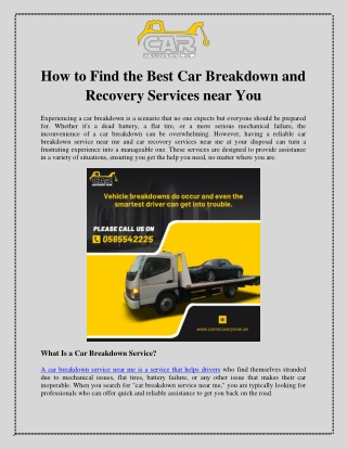 How to Find the Best Car Breakdown and Recovery Services near You