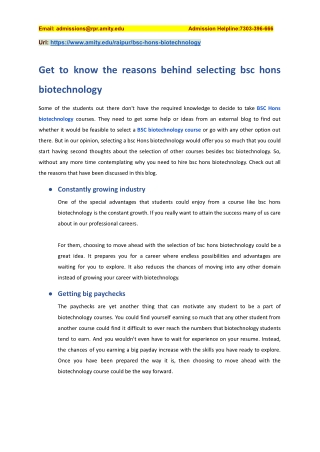 Get to know the reasons behind selecting bsc hons biotechnology