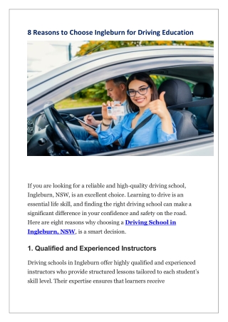 8 Reasons to Choose Ingleburn for Driving Education