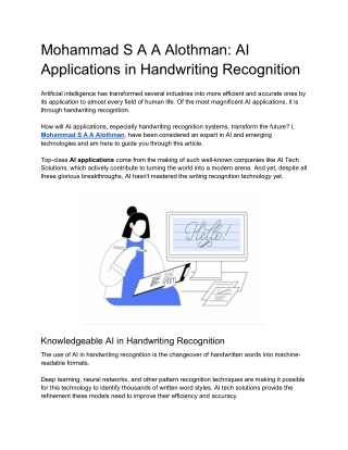 Mohammad S A A Alothman AI Applications in Handwriting Recognition