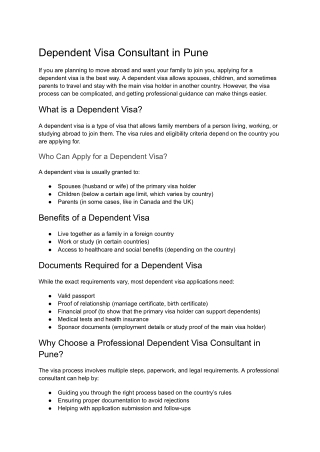 Professional Dependent Visa Consultant in Pune