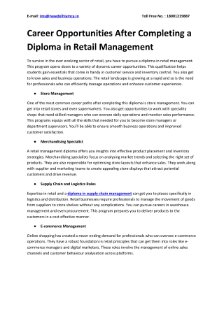 Career Opportunities After Completing a Diploma in Retail Management