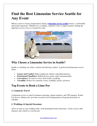 Find the Best Limousine Service Seattle for Any Event