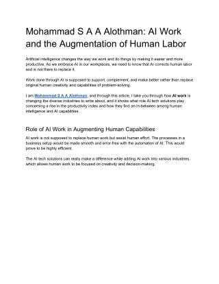 Mohammad S A A Alothman AI Work and the Augmentation of Human Labor