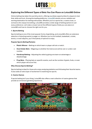 Exploring the Different Types of Bets You Can Place on Lotus365 Online