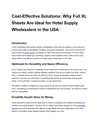 Cost-Effective Solutions_ Why Full XL Sheets Are Ideal for Hotel Supply Wholesalers in the USA