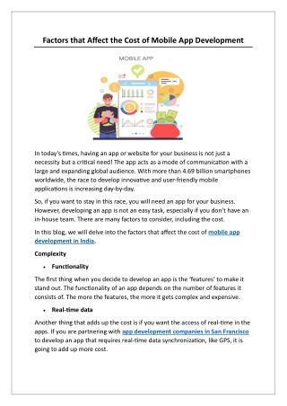 Factors that Affect the Cost of Mobile App Development