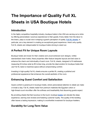 The Importance of Quality Full XL Sheets in USA Boutique Hotels