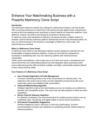 Enhance Your Matchmaking Business with a Powerful Matrimony Clone Script