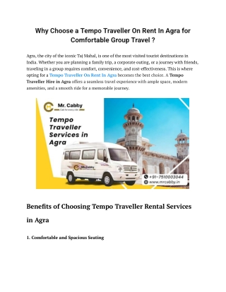Book Tempo Traveller On Rent In Agra