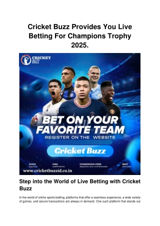 Cricket Buzz Provides You Live Betting For Champions Trophy 2025